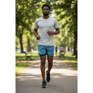 New Balance Running Shorts Mens Medium Blue Athletic Lined Zip Pocket Performanc